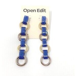 OPEN EDIT Link Drop Earrings In Blue Goldose‎ Gold NEW